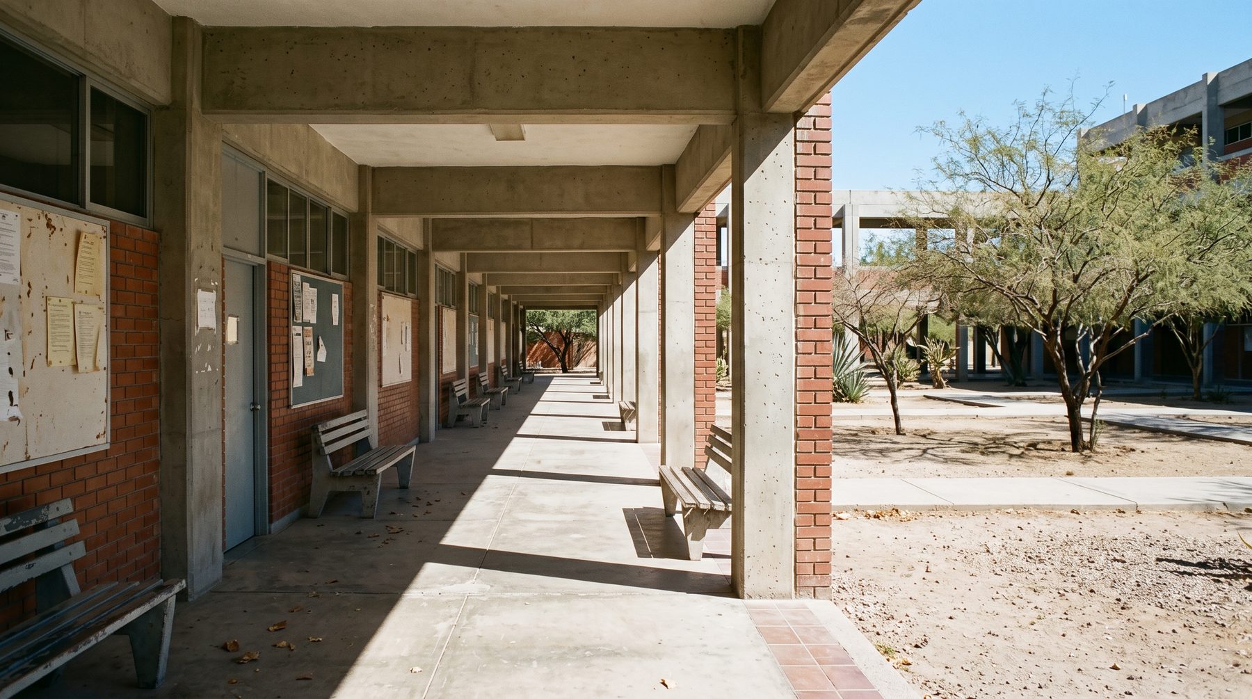 Corredor de un campus universitario en el norte de México.
